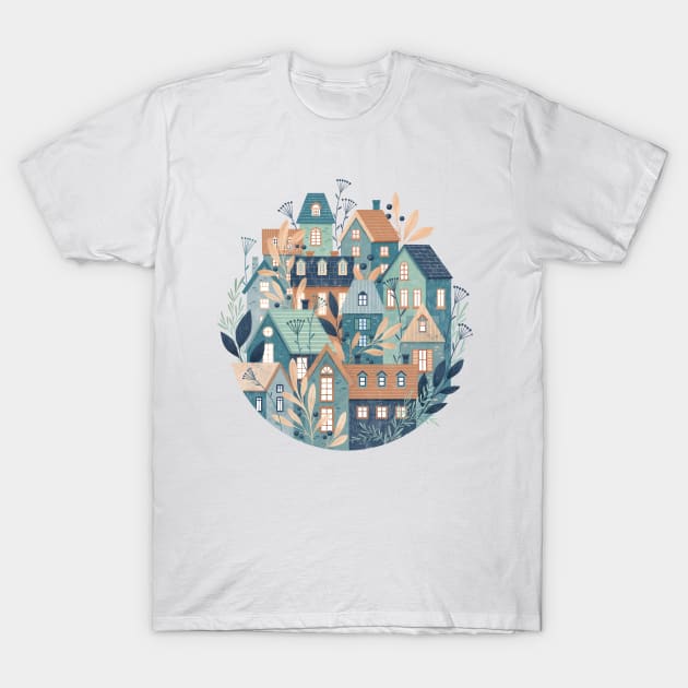 Floral town-Teal T-Shirt by Elena Amo